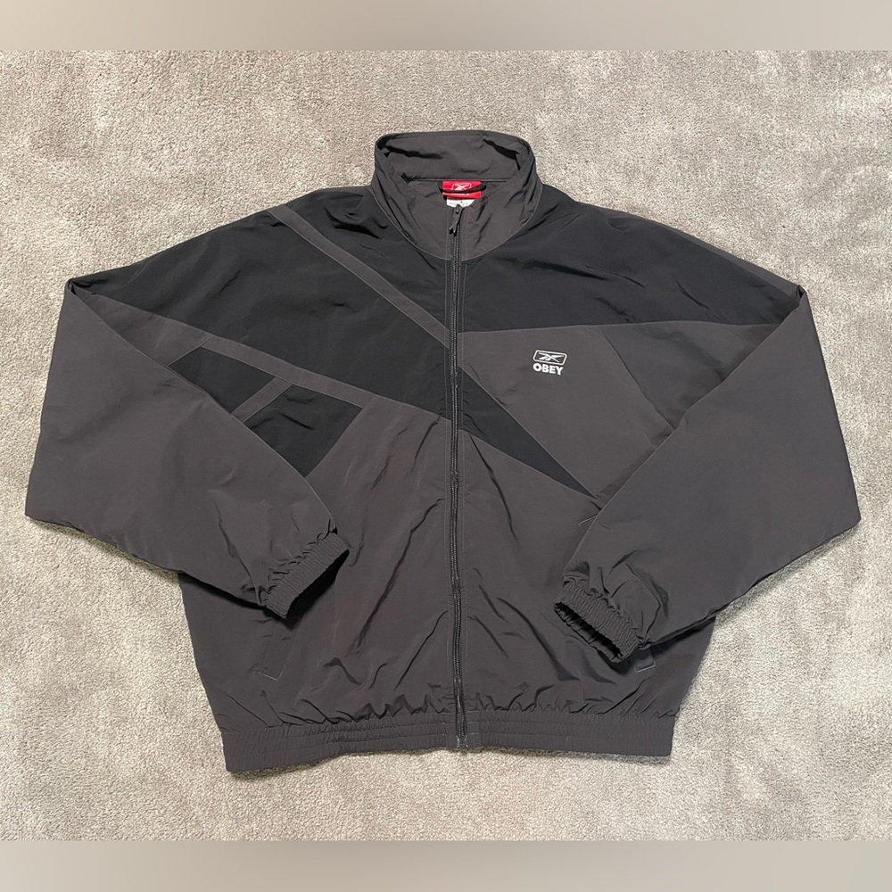 Reebok x Obey Track Jacket Size L Black Long Sleeve Full Zip Streetwear